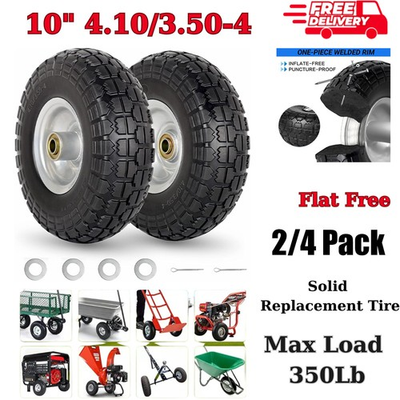 #ad 4.10 3.50 4 Tire 10 Inch Solid Flat Free Tires Heavy Duty Puncture Proof NEW $56.98