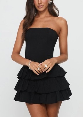 princess polly Valentía Black Strapless Ruffles Mini Dress Elegante Size6,2