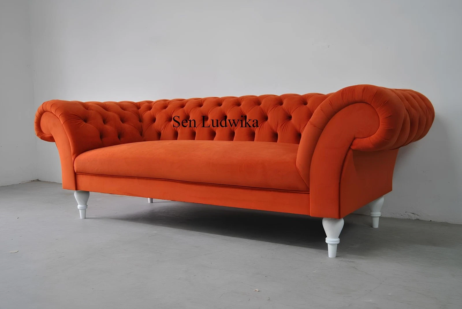 Fabric Design Couch Upholstered Sofas Textile Modern Sofa Chesterfield 3 Seater Orange