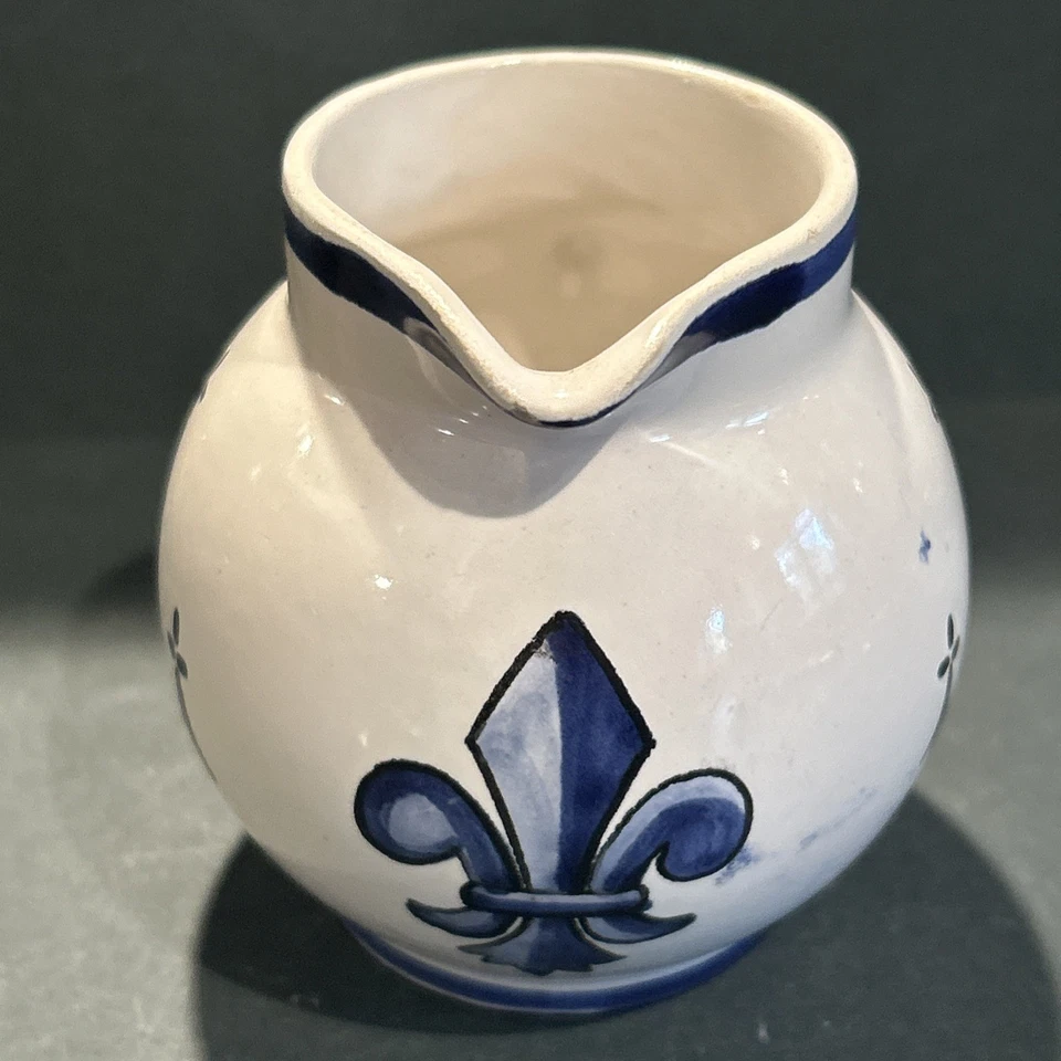 Antique Henriot Quimper Fleur De Lys Pottery Creamer Milk Jug Signed HB - Image 2 of 4