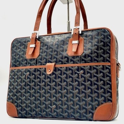 GOYARD Ambassade PM Business Laptop Briefcase Bag Goyardine Brown Leather