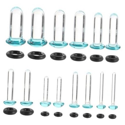 7 Pairs Glass Ear Gauges Stretching Kit - Aquamarine Short Taper Expander 