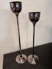 Vtg 2 WA WILLIAM ADAMS Silverplate Candlestick Holders I0-1/4" & 11-1/2" ITALY