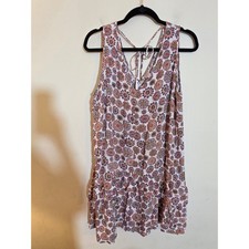 Loft Beach Womens Large Medallion Floral V-Neck Strappy Back Ruffle Dress Multi