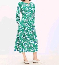 NWT LOFT Women's Long Sleeves Midi Dress With Pockets Green Floral Size 10
