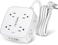 6 Ft Surge Protector Power Strip - 8 Widely Outlets with 4 USB Ports, 3 Side Out