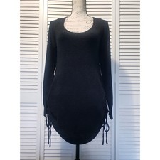 Mable Evelyn Sweater Dress Women's Size M/L Black Knit Mini Ruched Cinch Sides