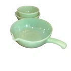 3 VINTAGE FIRE KING JADEITE PCS 1 SKILLET SINGLE SPOUT  POUR HANDLE 2 BOWLS