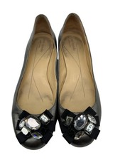 Kate Spade New York Dark Silver Grey Metallic Leather Rhinestone Flats 9