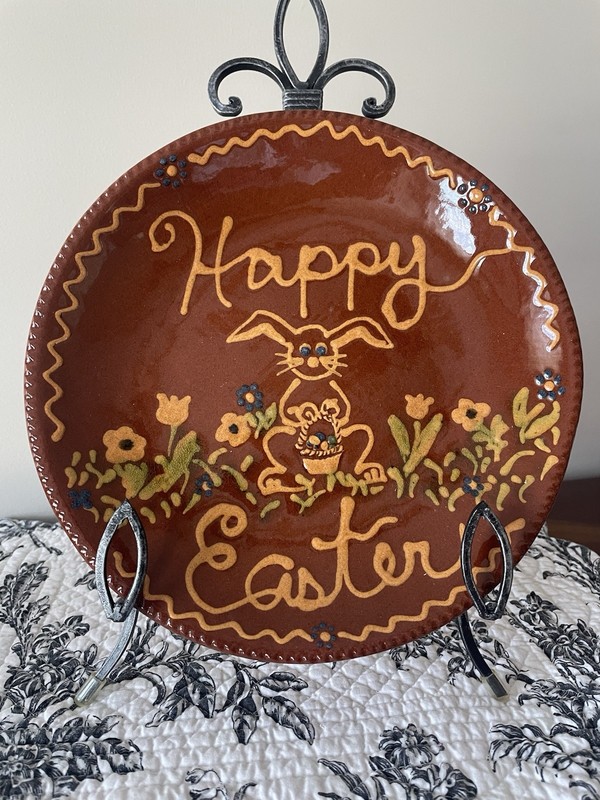 Turtle Creek Mary Spellmire Happy Easter Redware Pottery 10” Plate EUC