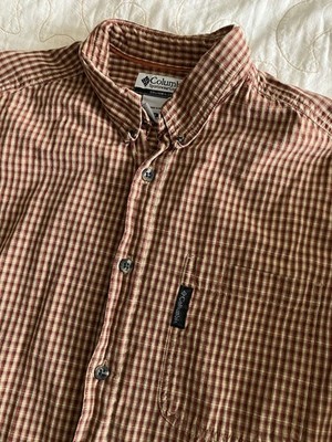 Columbia Shirt Mens Medium Red Plaid Button Down Long Sleeve Cotton Pocket