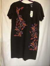 Black Chelsea & Theodore Women's Size 8 Embroidered Art Shift Dress Office