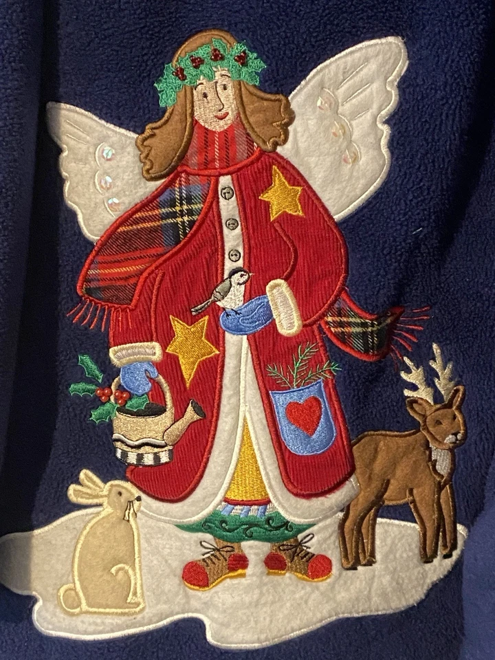 Quacker factory Blue Fleece Christmas Button up Jacket size 3X embroidered,beads - Image 4 of 4