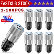 For iPhone iPad Android Samsung 40W Dual USB Type-C Fast Car Charger Adapter Lot