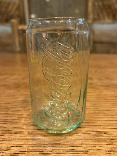 Vintage Coca-Cola Coke Can Shaped 5" Green Clear Glass 12oz Drinking Glass
