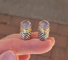 Retired David Yurman Capri Chalcedony Earrings - 14K/925 - Omega Backs