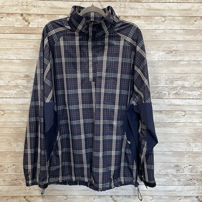 Zero Restriction Mens 2XL Pullover Jacket Navy Plaid Tour Series 1/4 Zip Cinch