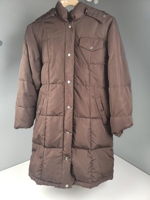 22 Octobre Down/Feather Quilted Jacket 38 Brown Full Zip Hooded Long Coat