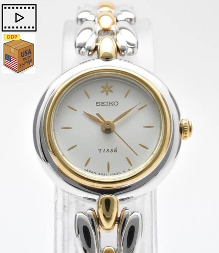 Vintage [NEAR MINT] SEIKO Tisse 4N21-0740 Gold Silver Women's Quartz Watch JAPAN