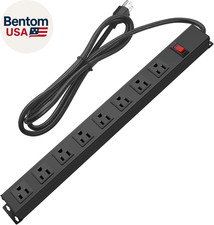 Metal 8 Outlet Mountable Power Strip, Wall Mount Outlet Heavy Duty, Wide Spaced