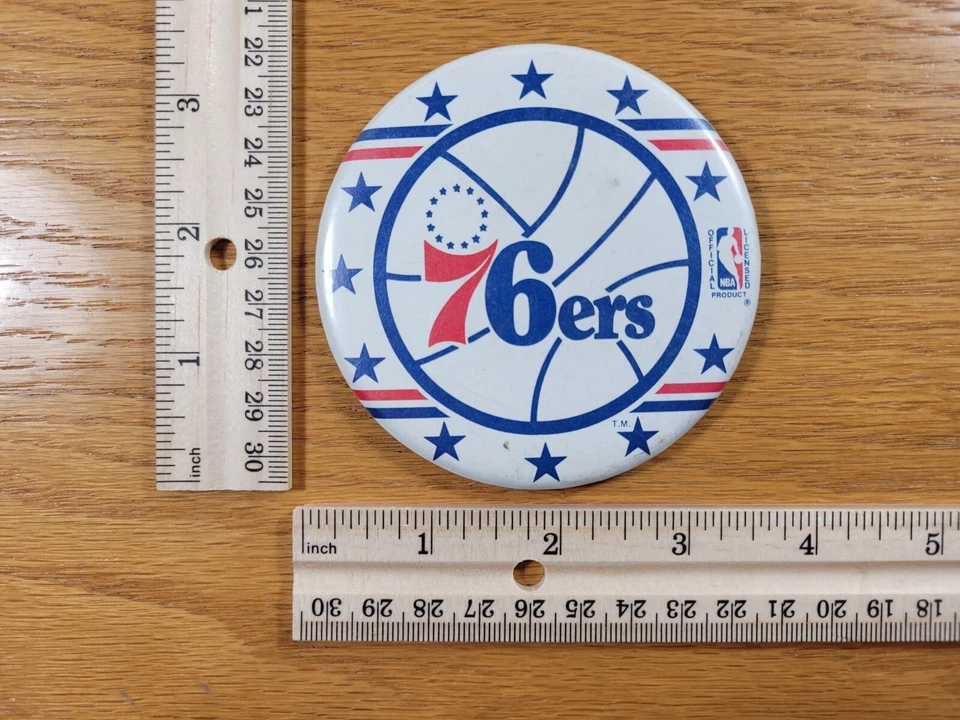 Philadelphia 76ers Pinback Button Vintage White Blue Badge Pin NBA Basketball - Image 2 of 3