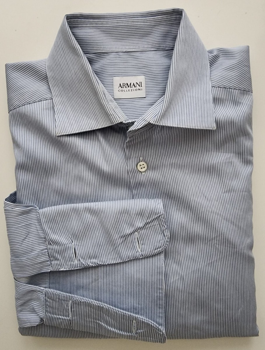 Armani Collezioni. Striped Men Dress Shirt. Made In Tunisia. 15.5
