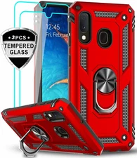 For Samsung Galaxy A10e A11 A20 A21 A50 Shockproof Ring Case + 3Tempered Glass