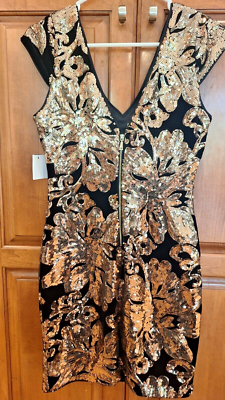 GUESS Velvet Sequin Dress Gold/Black Size 4 NEW w/ TAGS | eBay