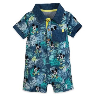 DISNEY STORE MICKEY MOUSE TROPICAL PRINT ROMPER FOR BABY DENIM CONTRAST SO CUTE
