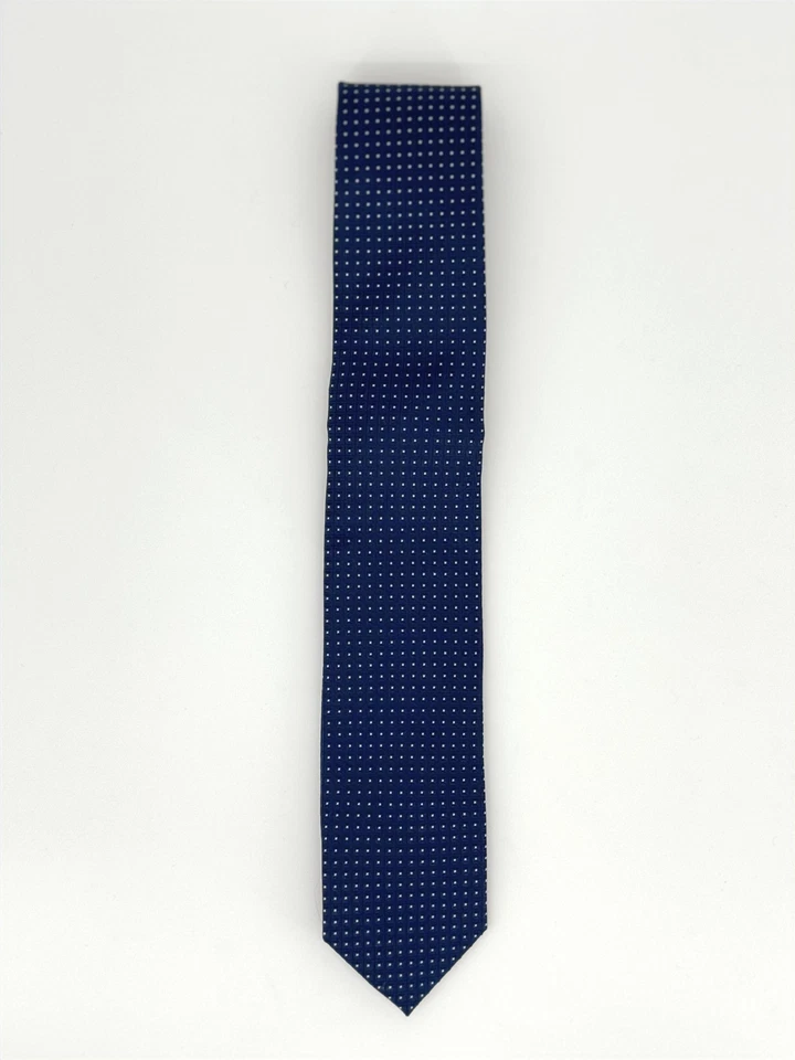Corbata de seda - punto azul oscuro Foto 3 de 3