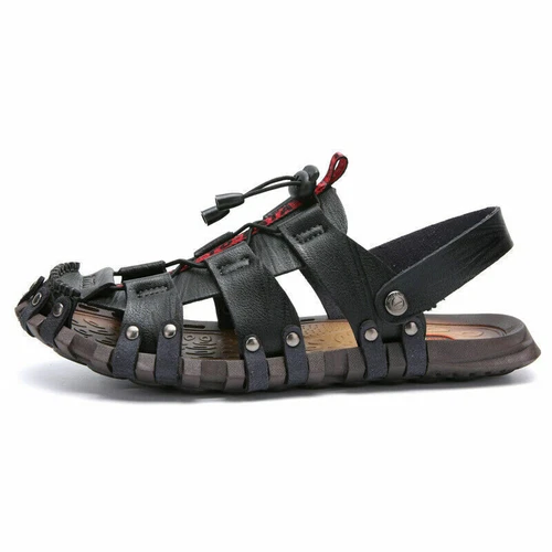 Herren Leder Strandsandalen Sandaletten Schnürung Mode Trekking Sommer Schuhe DE - Bild 17 von 24
