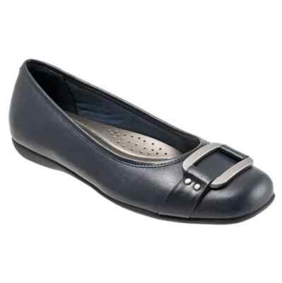 Trotters Flat Shoes Women's Navy Leather Sizzle Mary Jane Buckle Slip on