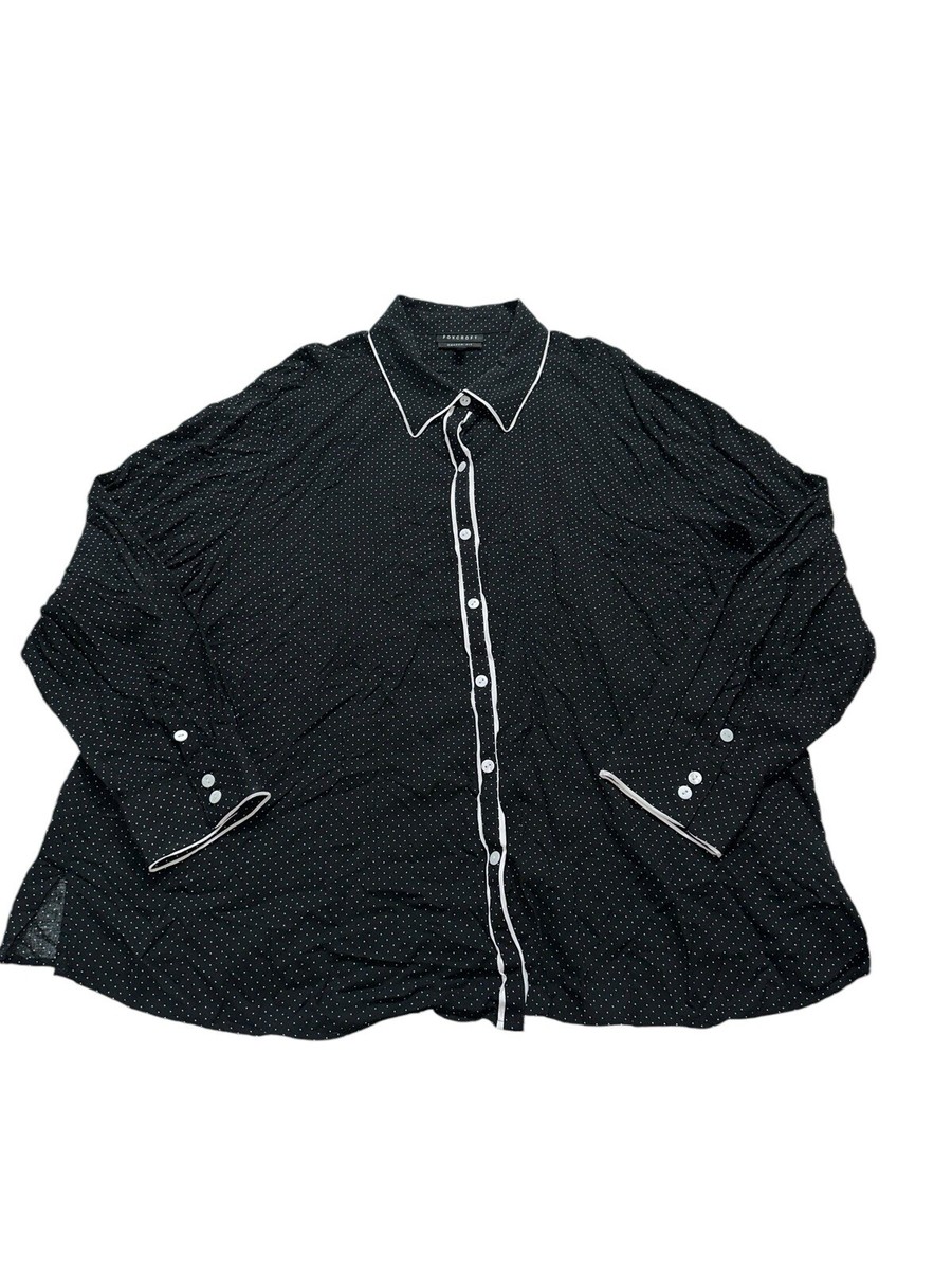 Foxcroft Women Size 24W Shaped Fit Button Shirt Polka Dot Long Sleeve Blouse