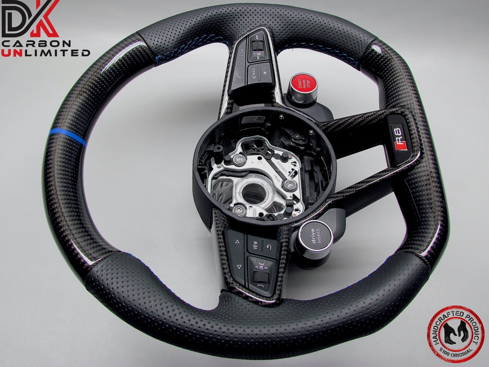 Audi R8 4S TT RS 8S Ara Blue Ring Perforated Leather Carbon Steering Wheel v2