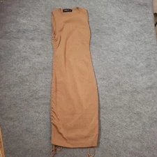 Lioness Dress Women Small Brown Bodycon Midi Sleeveless Knit Casual Ruched