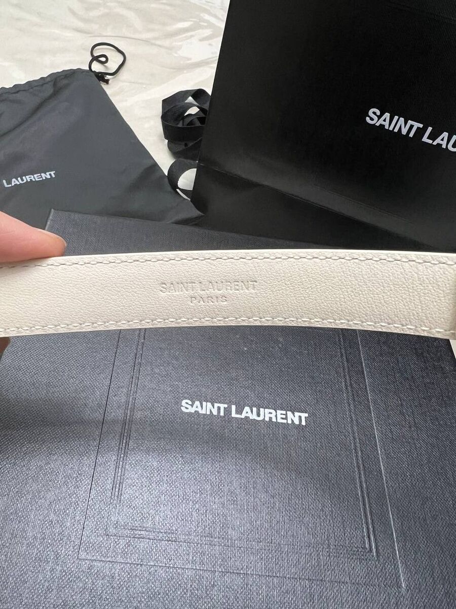 サンローラン レディース ホワイト ベルト 90*3cm CASSANDRE THIN BELT WITH SQUARE BUCKLE IN BOX SAINT LAURENT