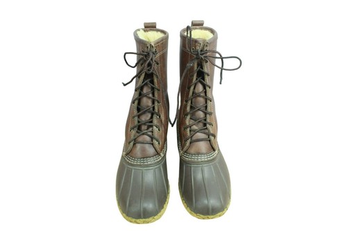 LL Bean Women's Brown Leather Insulated Shearling Lined Mid Calf Duck Boots 8 M - Picture 5 of 10