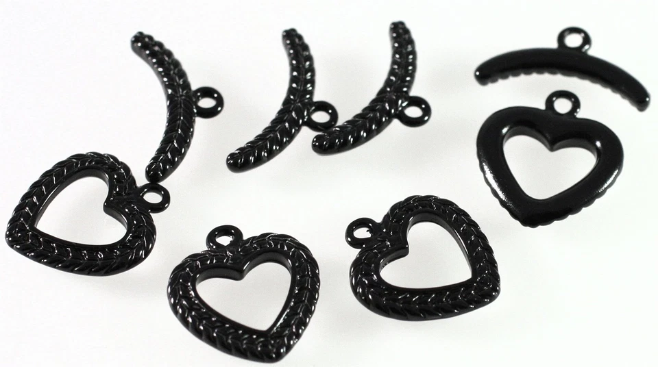 Cierre, 4 juegos de broches de palanca de corazón de 17 mm de peltre esmaltado negro con anillos de salto * Foto 3 de 4