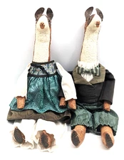 Pair of Llama Dolls by Judy Wachlin, Vintage 1980's Handmade 19" Tall Oilcloth