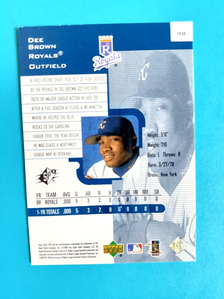 1999 SPX DEE BROWN #98 BASE #876/1999 KANSAS CITY ROYALS - Image 2 of 2