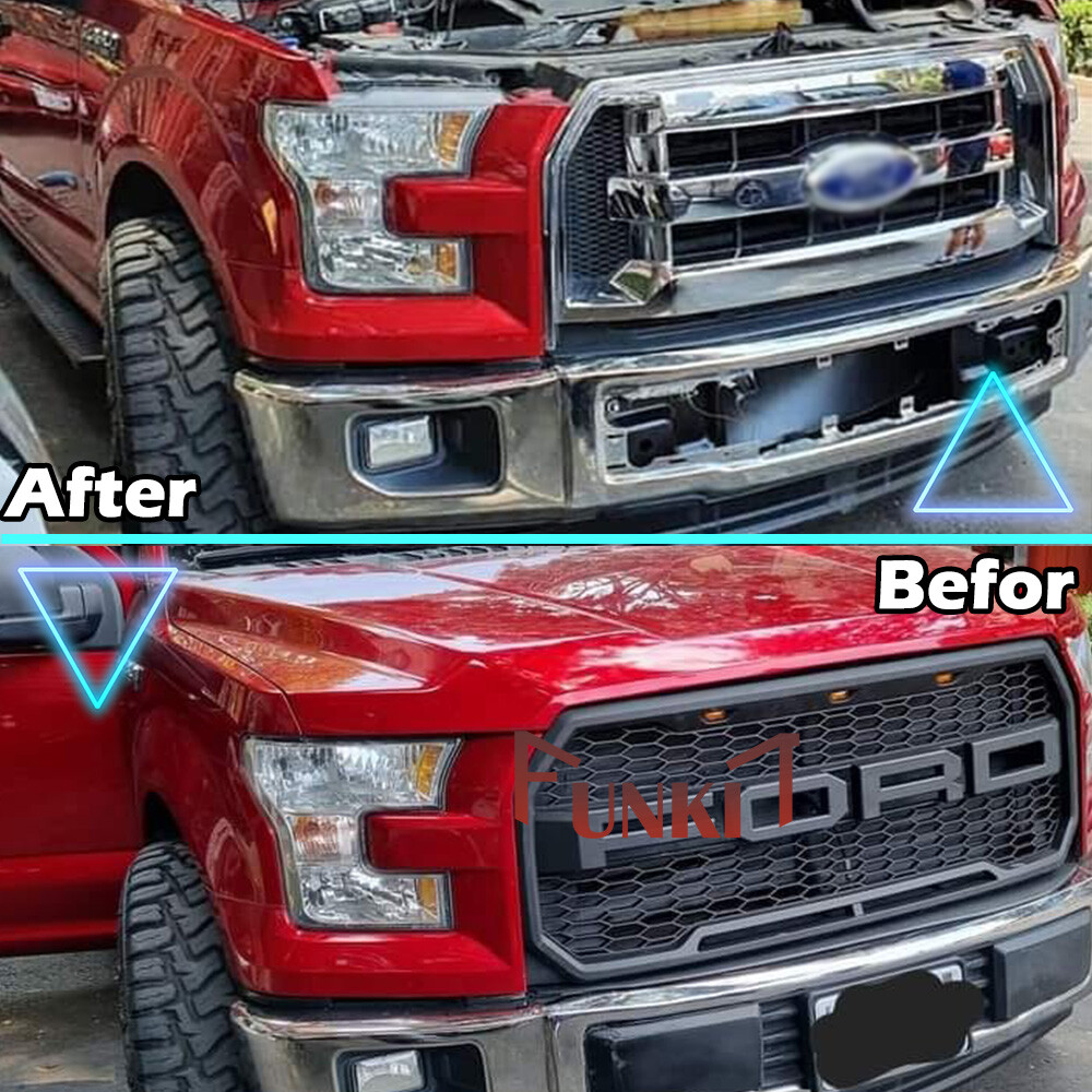 Raptor Style Front  Grille  Grill for 2015 - 2017 FORD F150 w/Letters/LED Lights