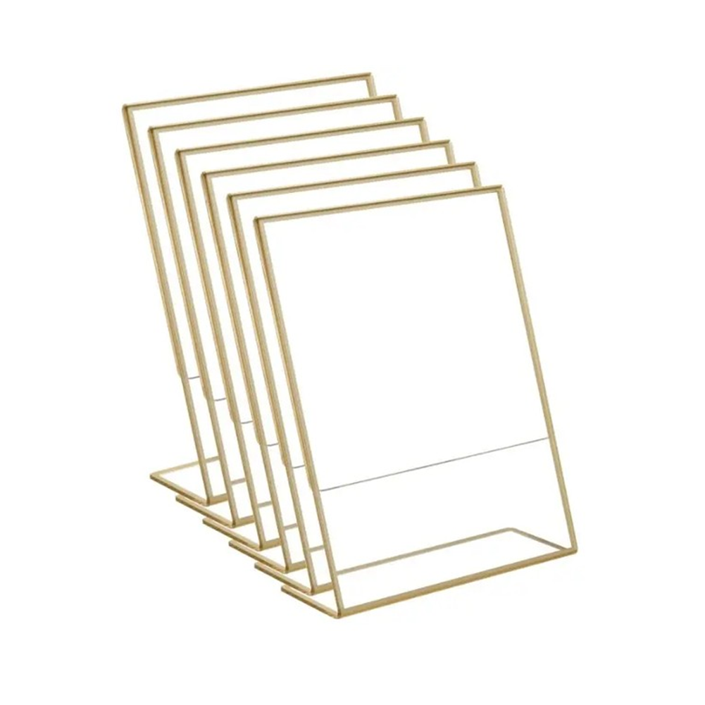 4x6 Acrylic Sign Holder Gold Frames Stand Display Clear Slant Back Sign