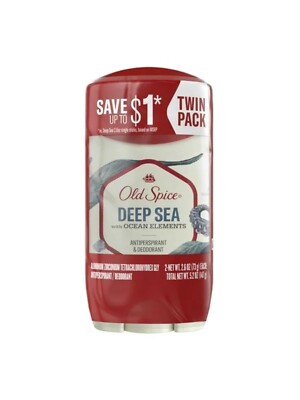 Old Spice Antiperspirant Stick, Deep Sea With Ocean Elements, 2.6 Oz Each, Qty 2