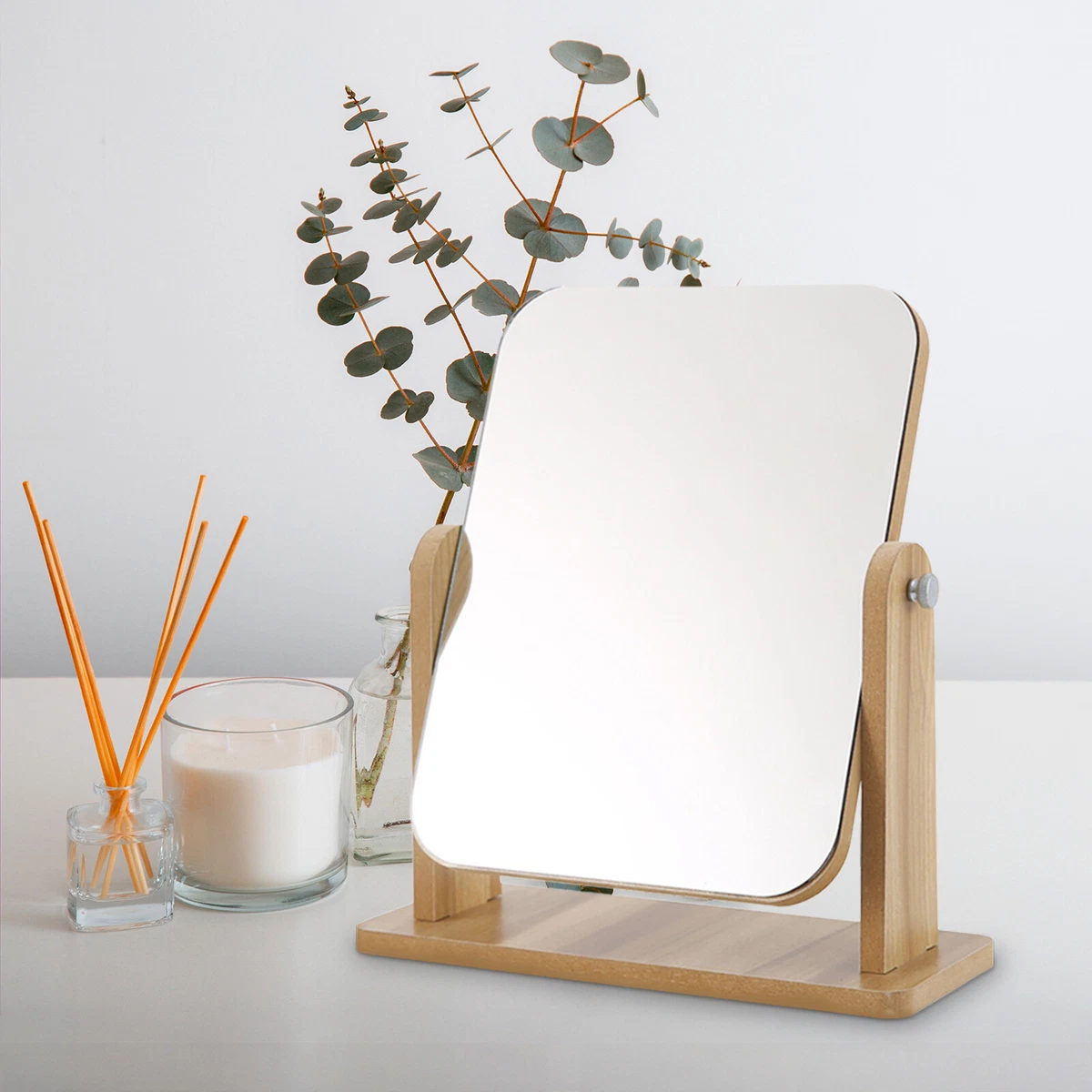 Dresser Mirror HD Decorative Mirror Standing Wooden Base for Dressing Table Desk