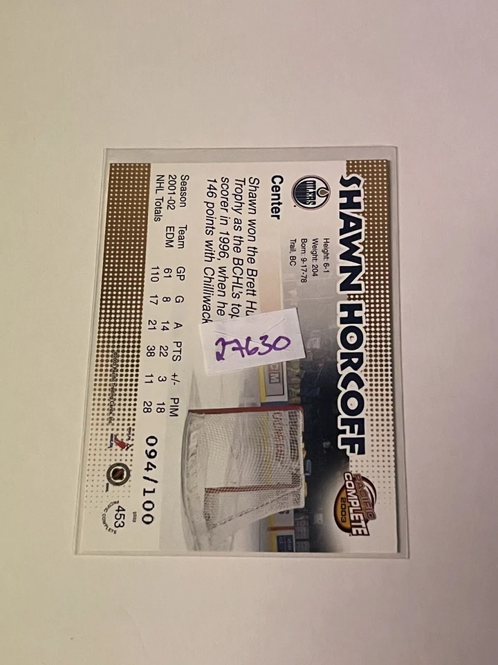 2003 Pacific Complete #453 Shawn Horcoff /100  **0272630 - Image 2 of 2