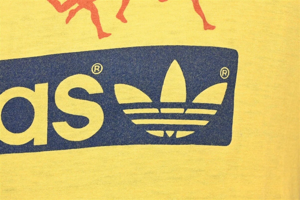 vintage 80s ADIDAS TREFOIL LOGO RUNNING FINISH LINE RACE YELLOW t-shirt MED M - Image 3 of 4