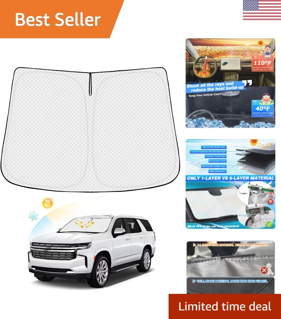 Motomate Parasole Parabrezza Per Chevrolet Tahoe Z71 (2021-2024) – 4 Strati Con Custodia – Protezione Solare E UV - 5