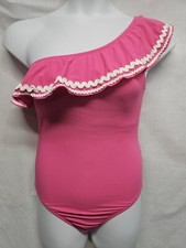 J.Crew Size 2 One-shoulder ruffle one-piece swimsuit Pink White rickrack