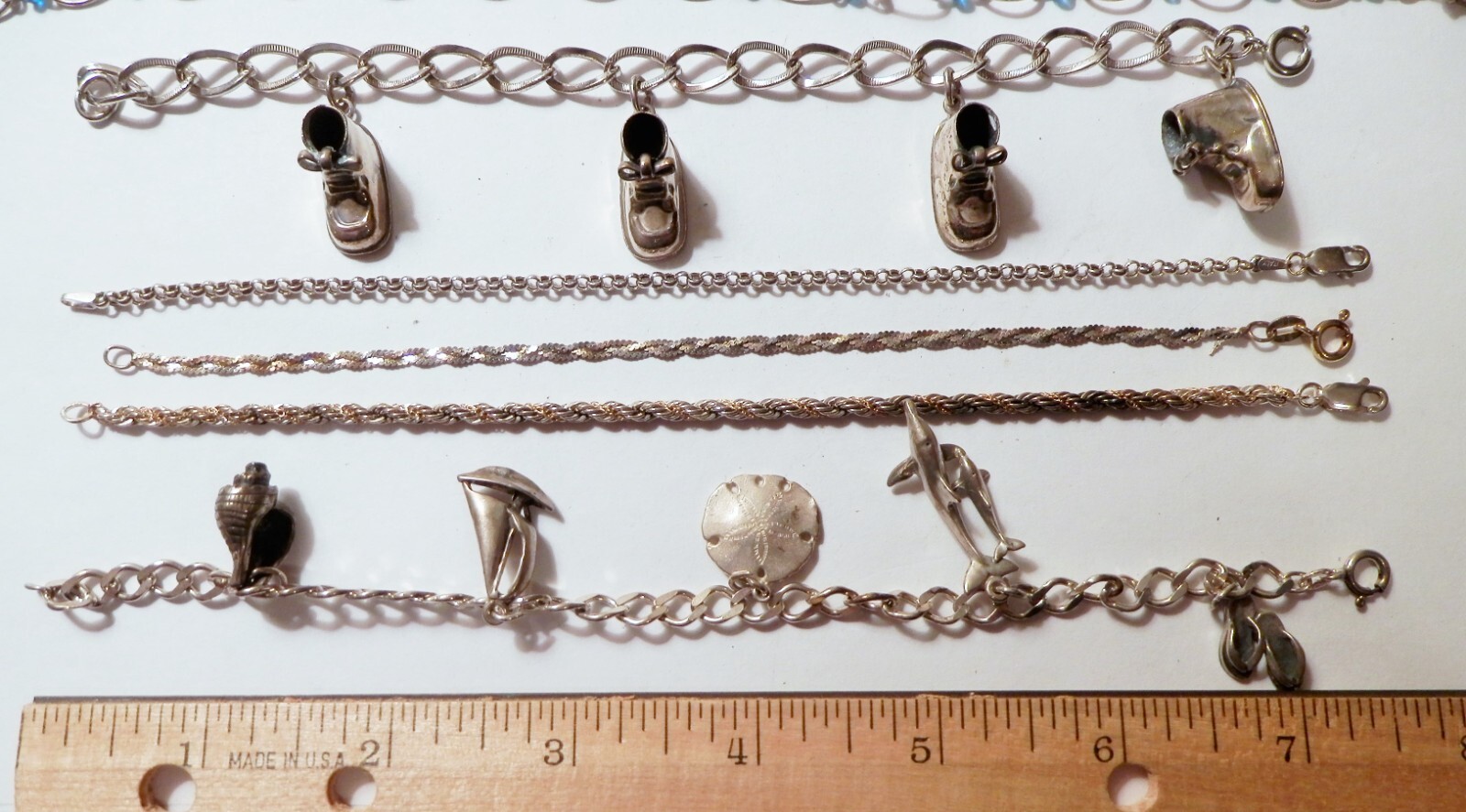 9 Sterling Silver Bracelets FL Shell Dolphin Char… - image 2