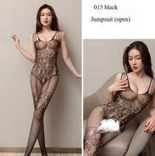 Women's tight black stockings open cut fishing net sock jumpsuit